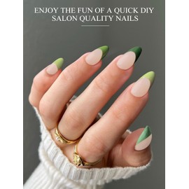 EBANKU 20Pcs Semi-Cured Gel Nail Strips,Green Deep French Nail Sticker, Lasting Waterproof Full Nail Wraps Stickers for Salon Manicures, Perfect for Women, Girl with Nail File and Stick