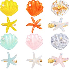 12 Pieces Artificial Shell Pearl Starfish Seashell Hair Clip Set Acrylic Resin Girl Lady Hair Clip Headdress Hairstyle Tool Accessories Beach Wedding Supplies (Elegant)