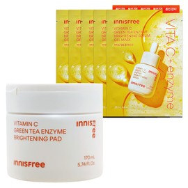 Innisfree Vita C Green Tea Enzyme Blemish Toning Pads 60 sheets + Vitamin C Serum Gel Mask (25mL) 5 sheets / 이니스프리 비타C 그린티 엔자임 잡티 토닝 패드 60매+비타민C 세럼 겔 마스크 (25mL) 5매