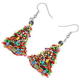 RAIDIN Acrylic Christmas Tree Dangle Earrings for Women Girls Children Cute Christmas Holiday Jewellery Gifts for Festival Party Supplies Favors Decorations, Acrylic, No Gemstone