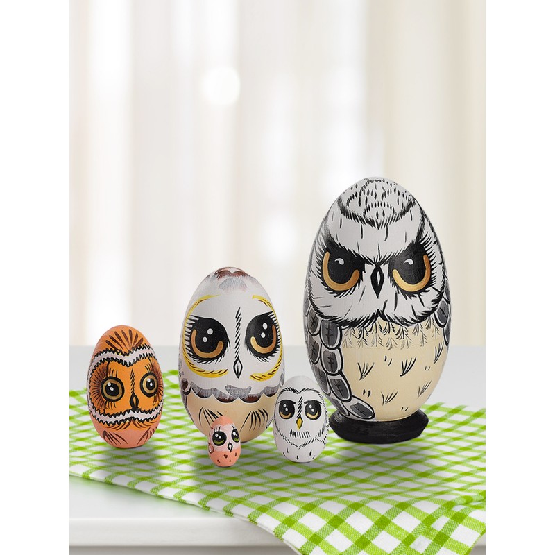 5PCS Owl Nesting Egg Cute Owl Animal Nesting Dolls Wooden