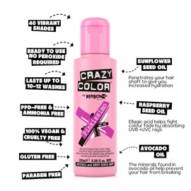 Crazy Color Vibrant Pinkissimo Semi-Permanent Hair Dye. Highly Pigmented Magenta Conditioning & Oil Nourishing Vegan Formula | No Bleach or Ammonia | 100ml