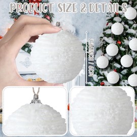 Hungdao 9 Pcs Velvet Christmas Balls Flocked Chenille Christmas Tree Ball Ornaments Decorative Xmas Hanging Decoration for Xmas Tree Decor, 2.36 Inch(White)