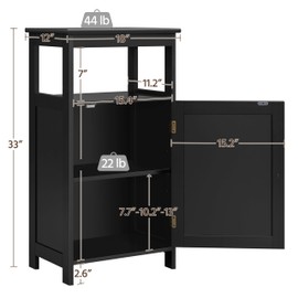 Yaheetech 4-Tier Bathroom Floor Storage Cabinet, Bathroom Free Standing Storage Organizer with Single Door and Adjustable Shelf, Narrow Side Cabinet for Living Room, Bathroom, Kitchen, Hallway, Black