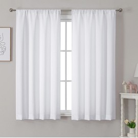 Chyhomenyc Jack White Curtains 63 Inch Length 2 Panels Set, Faux Denim Fabric Light Filtering Solid Window Curtains for Living Room Bedroom, Farmhouse Style Rod Pocket Window Treatment, 40 W x 63 L