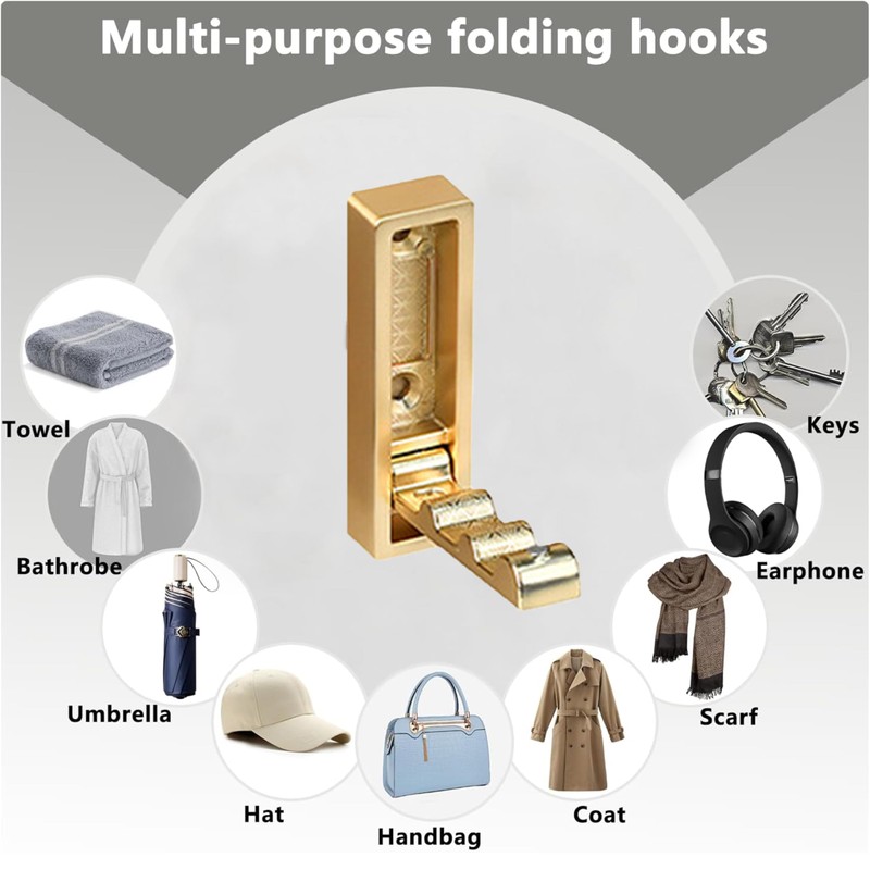 5 PCS Foldable Gold Wall Hooks,Modern Minimalist Clothes Hooks Invisible