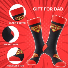BONANGEL Super Dad Socks Father’s Day Gift for Him Birthday Gifts for Men Dad Boyfriend Grandpa Papa Daddy Men's Fun Dress Socks Colourful Funky Funny Novelty Cool Crazy Socks