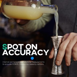 Homestia Jigger for Bartending with 1 Pourer, Japanese Jigger with Measurements Inside, Jigger 2oz 1oz, Shot Measure Jigger, Bar Jigger Bartender Tool Accessories (Silver)