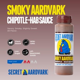 Secret Aardvark Smoky Chipotle Hot Sauce - Chipotle Peppers & Roasted Habaneros, Mild Sauce, Non-GMO, Low Sugar, Low Carb, Hot Sauce & Marinade - 8 fl oz 1 Pack