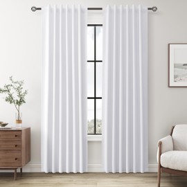 White Linen Blackout Curtains for Bedroom 84 Inches Long 2 Panels Set Back Tab Natural Textured Modern Country Thermal Insulated Soundproof Nature Curtains for Living Room Dining Room Drapes 52x84 7FT