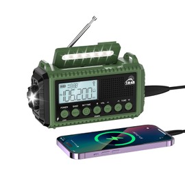 Mesqool Disaster Preparedness Radio, 12,000 mAh, Solar Charging, Hand Crank, Flashlight, Reading Lamp Included, FM/SW/AM, Compatible (FM76.00 MHz - 108 MHz), Small Radio with SOS Alert, Can Charge