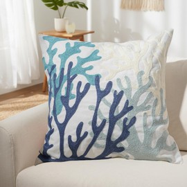 QIONG MENG Coastal Decor Summer Pillow Covers 18x18 Inch Embroidered Beach Throw Pillowcase for Home Sofa Living Room Bedroom Farmhouse Cushion Case