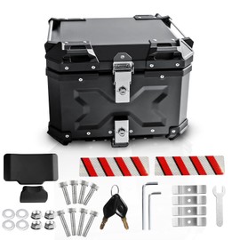 Donpida Universal Motorcycle Top Case,55L Motorbike Tail Box Trunk Tour Storage Carrier Case with Backrest, Security Lock and Handle for Helmet Luggage,Black