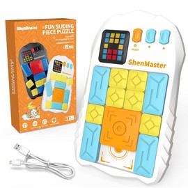 Klotski Rechargeable Slide Puzzle Game - 500+ Challenges, 7 Difficulty Levels for Boys & Girls, Portable Travel Game for All Ages Blocks Toys - Colour: White