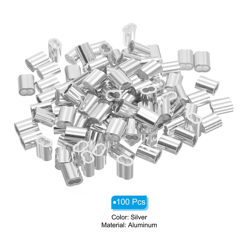 sourcing map 1/8" 3mm Aluminum Crimping Loop Sleeve Double Ferrule