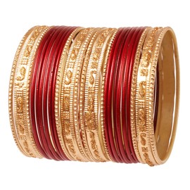 Touchstone "Colorful 2 Dozen Bangle Collection Indian Bollywood Alloy Designer Jewelry Special Large Size Bangle Bracelets Set of 24 in Gold Tone for Women., XL - Circ 8.6 in-Indn Size 2.12-Dia 2.7