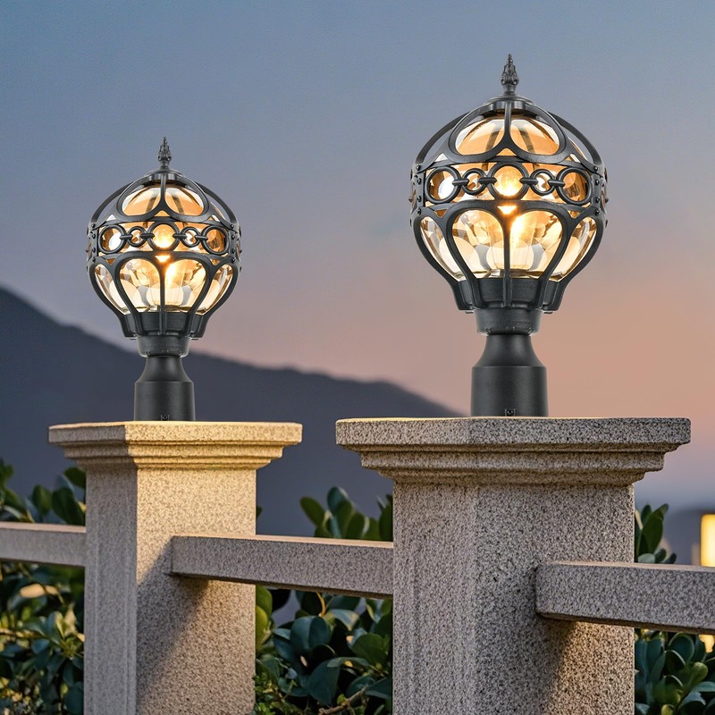 2 Pack Outdoor Globe Lamp Post Light Fixtures, 15.8" Black