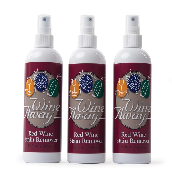 Wine Away Red Wine Stain Remover - Perfect Fabric Upholstery and Carpet Cleaner Spray Solution - Removes Wine Spots - Wine Out - Spray and Wash Laundry to Vanish Stain - 12 Ounce, Set of 3