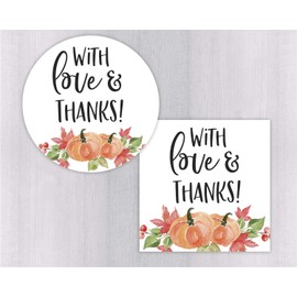 With Love and Thanks! Thank You Stickers, Fall Autumn Labels, Thanksgiving (#685-WH)