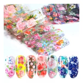 Ms Fashion 10 Foil Papel Transfer Flores Decoración De Uñas Flores