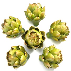 Peohud 6 Pack Large Green Artificial Artichokes, Fake Vegetables and Faux Fruits for Home Kitchen Wedding Party Bowl Vase Filler Decorations