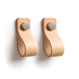 Maniglia in pelle per mobile armadio premium (2 pezzi) (Varo genuino argentino) + originale Chueca Polo + facile montaggio »» (Small, Naturale)