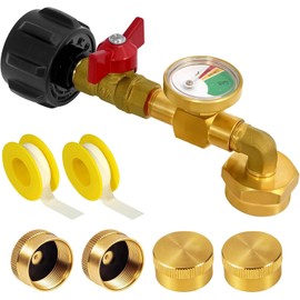Sesama Propane Refill Adapter for 1 lb Tanks,Attached 4 Caps for 1lb Propane Bottles, Brass 20lb to 1lb Converter with Leak-Proof Valve, 3-Color Gauge & Camping, BBQ, Grill, RV Progane Prep Tool