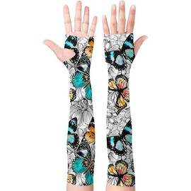 Garden Sleeves for Women Boho Gardening Sleeves with Thumb Holes UV Sun Protection Arm Sleeves for Women - Color: Butterfly