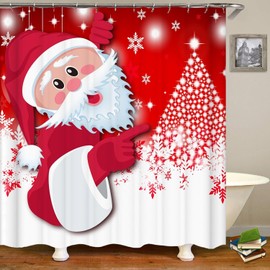 CJWLKJ Merry Christmas Shower Curtains for Bathroom 72 x 72 Red Santa Claus Tree Winter Snow Snowflake Rustic Retro Farmhouse Bathroom Decor