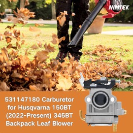 NIMTEK 531147180 Carburetor with Filter Tune up Kits for Husqvarna 150BT (2022-Present) 345BT Backpack Leaf Blower