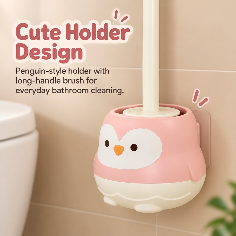 Penguin Toilet Brush Set for Bathroom Cleaning – Wall-Mounted Long
