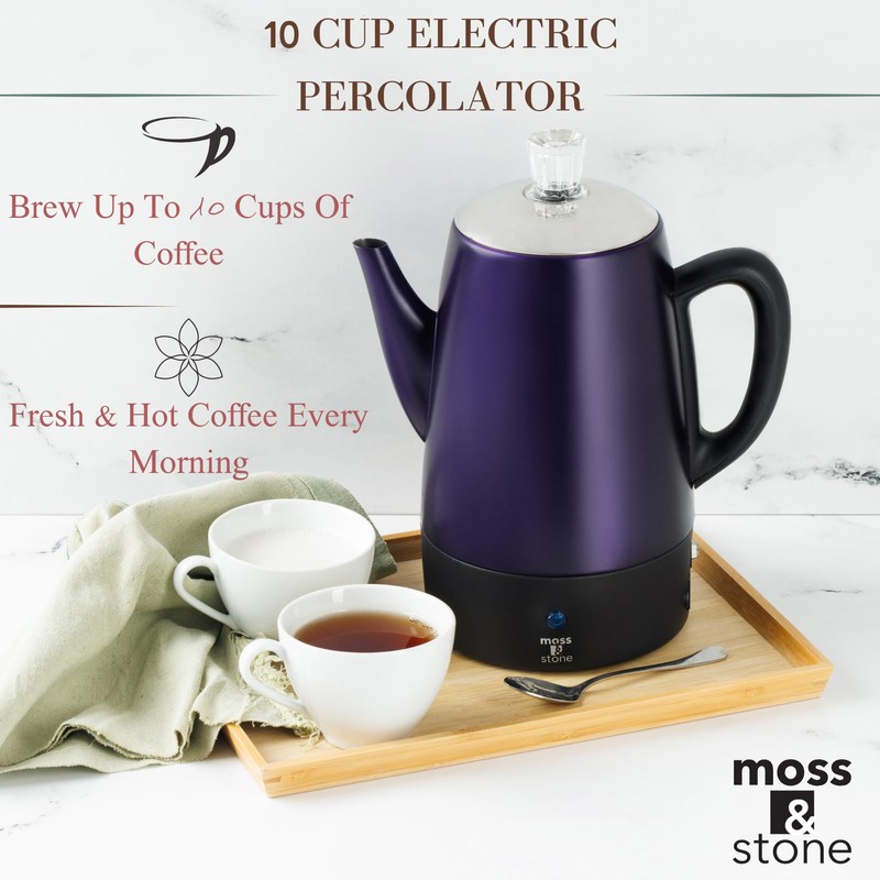 Moss & Stone 10 Cup Purpale Percolator Coffee Pot Electric,