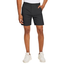 PULI Mens Golf Shorts 7 inch Inseam Chino Hybrid Dress Shorts Beach Classic Lightweight Hiking Quick Dry with Zipper Pockets Black 36