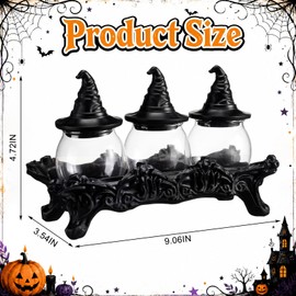 Blushtier 13'' Halloween Witchy Spice Jars Set 3 Pcs Large Gothic Vintage Apothecary Glass Jars with Witchy Hat Lids Home Kitchen Decoration Food Storage Container Herb Tea Salt Spice Pepper Display