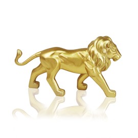QLFJ-FurDec Wohnkultur Löwen Statuen Skulptur, Handgefertigte Polyresin Dekorative Löwenverzierung, Sammlerstück Wildtierfigur für Zuhause, Büro, Desktop (Gold-19.5x6x13cm)