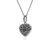 925 Sterling Silver Garnet & Marcasite Heart Locket Necklace