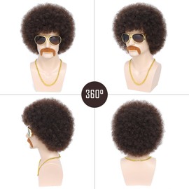 Brown Afro Wig for Men 70s Disco Rocker Afro Curly Wigs For Party