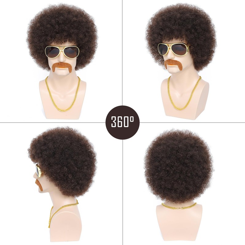 Brown Afro Wig for Men 70s Disco Rocker Afro Curly