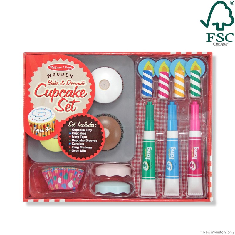 Melissa & Doug Bake & Decorate Wooden Cupcake Kit, with