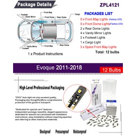 ZIYO ZPL4121 - (12 Bulbs) LED Interior Light Kit Replacement for Land Rover Range Rover Evoque 2011-2016, 6000K Xenon White Dome Light Bulbs Upgrade
