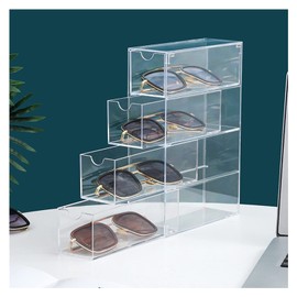 Ausla 4-Layer Stackable Transparent Glasses Storage Box, Sunglasses Organiser, Transparent, Easily Accessible Organiser for Office and Bedroom, Default