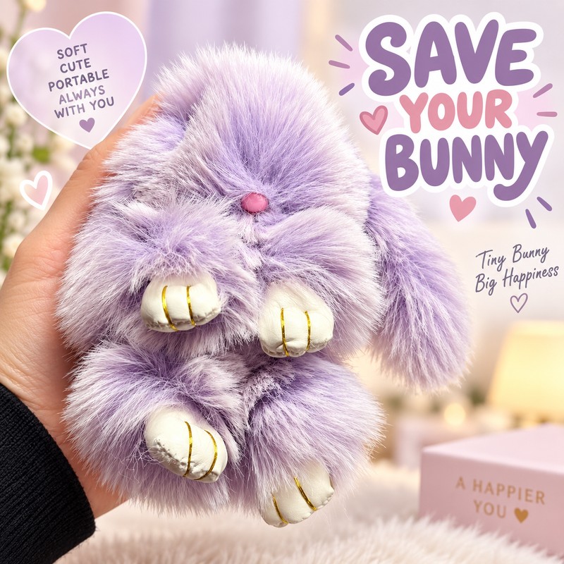 Fluffy Bunny Keychain for Bags & Keys – Messy or