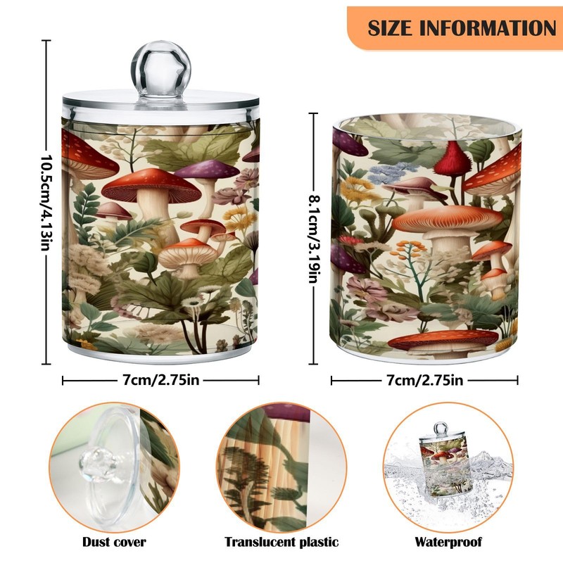 Zhirexin Cartoon Mushroom 2PC Airtight Transparent Plastic Storage Jar, Food