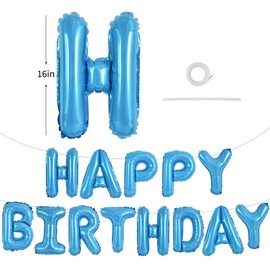 TONIFUL 16 Inch Light Blue Happy Birthday Balloons Banner Foil Letters Sign Mylar Balloons Bunting Reusable Ecofriendly Material for Birthday Decorations Party Supplies for Girls Boys Kids Adults