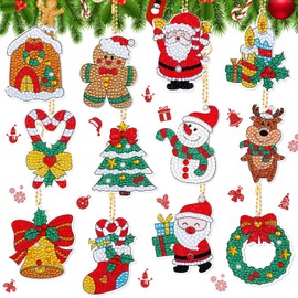 Pack of 12 5D DIY Diamond Painting Key Chains Christmas Diamond Painting Key Chain Diamond Painting Pendant for Children Adults Make Christmas Gifts