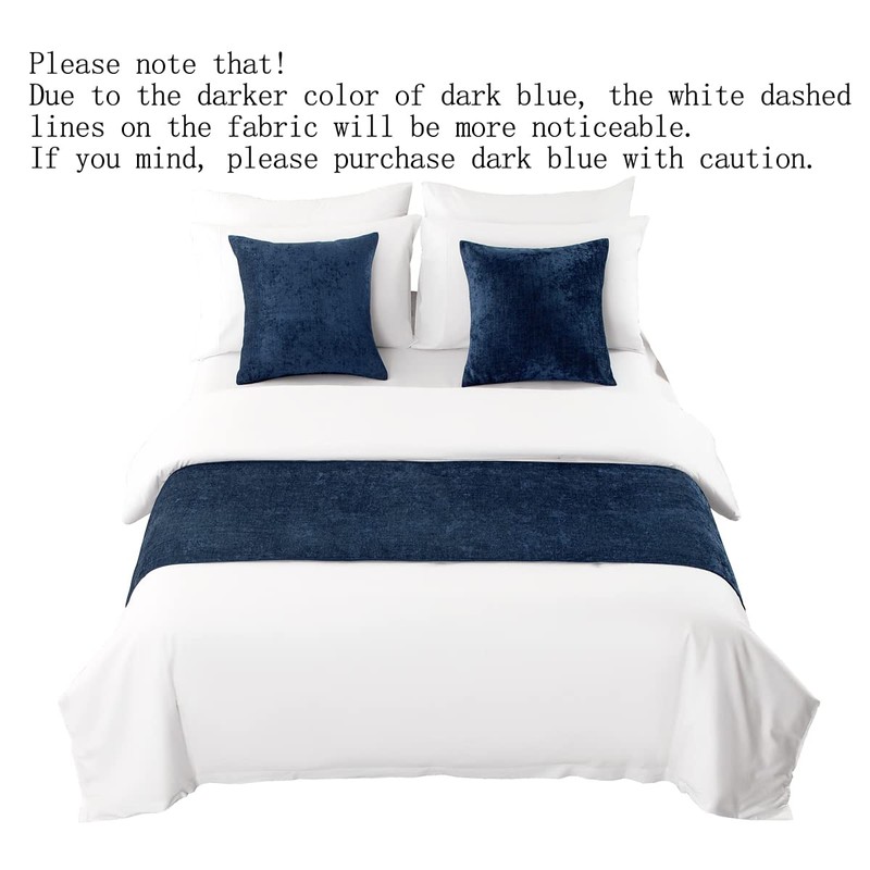 AMBERIS Bed Runner Dark Blue, Chenille Soft No Fading Modern