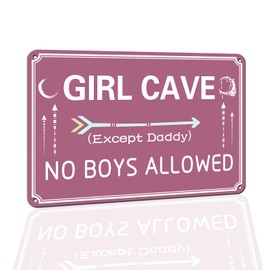 Hesanqian No Boys Allowed Sign - Girls Only Aluminum Wall Art for Bedroom, Playroom, or Dorm - Fun Teen Decor Teen Girl Cave Hanging Sign for Daughter’s Bedroom 8x12 Inch