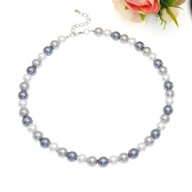 Simulated Shell Pearl Strand Necklace For Women AAA+ Pearl Choker Statement Necklace (White Grey Mix)