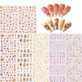 12 Sheets Fall Nail Art Stickers, Fall Nail Decals Maple Leaves Pumpkin Design Sticker Nail Art Decoration Accessories