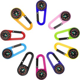 BLPRKOT Pack of 10 Compass with Carabiner Hook Compass Key Ring Mini Compass Compass Outdoor Compass Children Nautical Compass Compass Small Key Holder with Compass Compass (Multicoloured